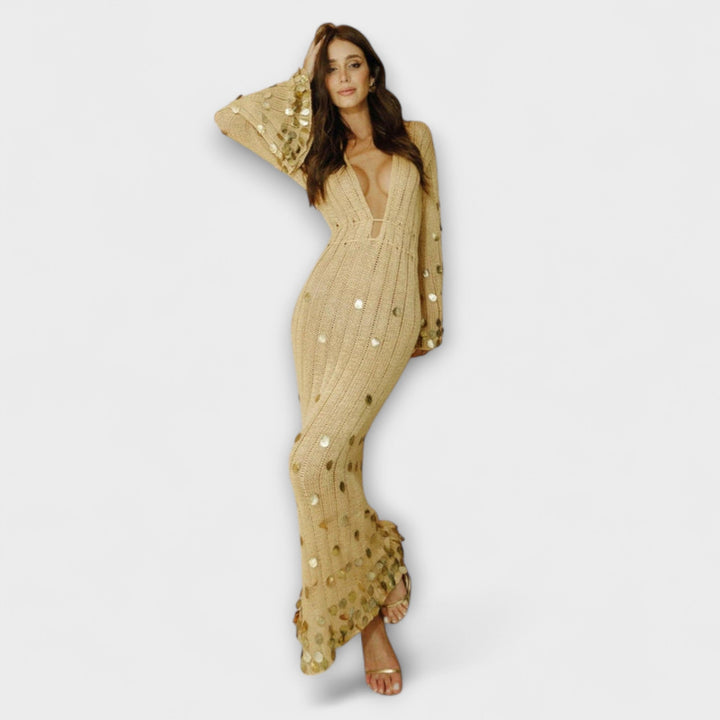 Kathleen | Robe maxi en maille dorée de Dolly