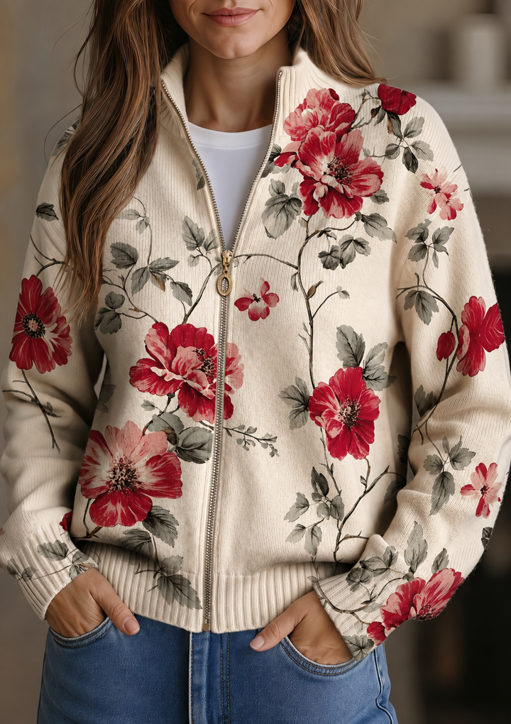 WILHELMINE | VESTE ZIPPÉE IMPRIMÉE ROSE VINTAGE