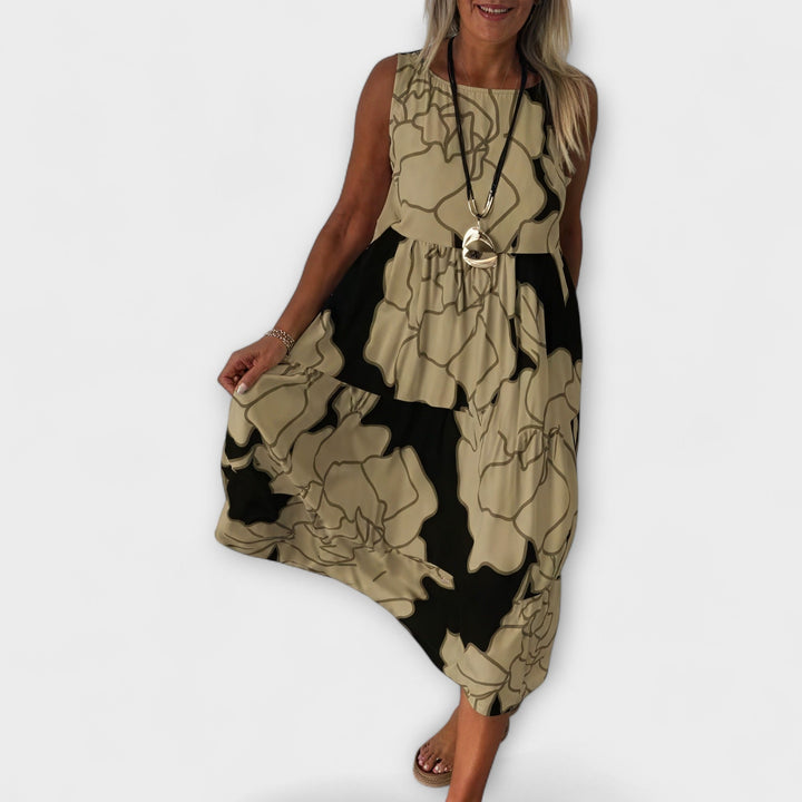 Robe midi fleurie à jupe étagée