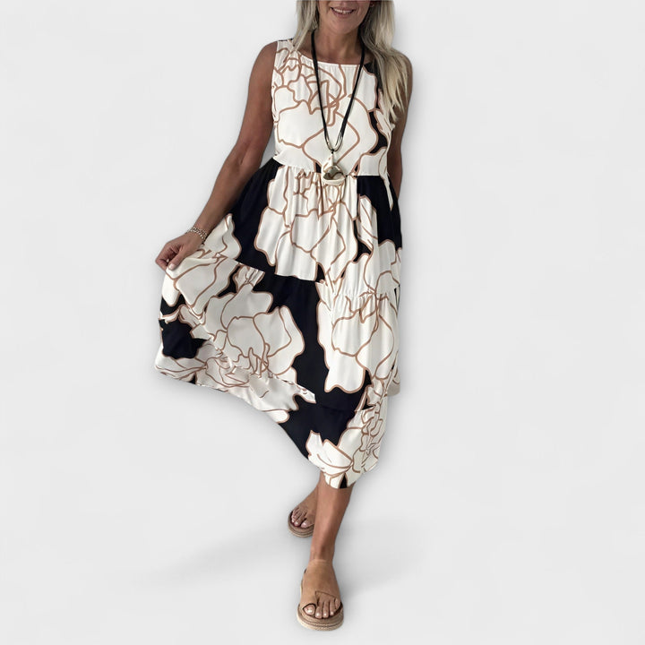 Robe midi fleurie à jupe étagée