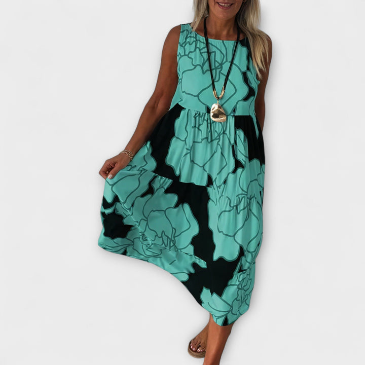 Robe midi fleurie à jupe étagée