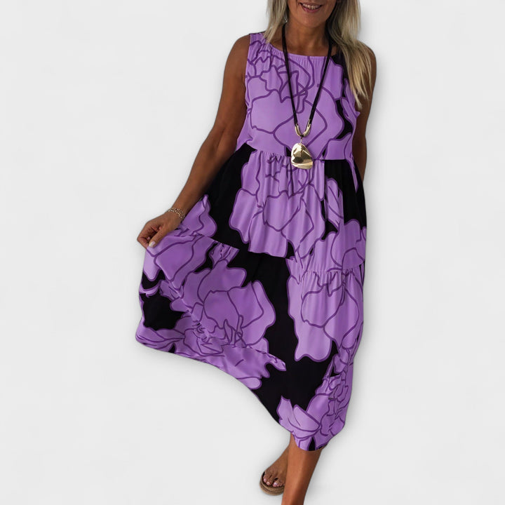 Robe midi fleurie à jupe étagée
