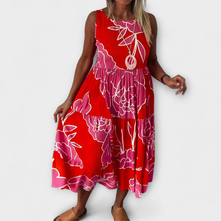 Robe midi fleurie à jupe étagée