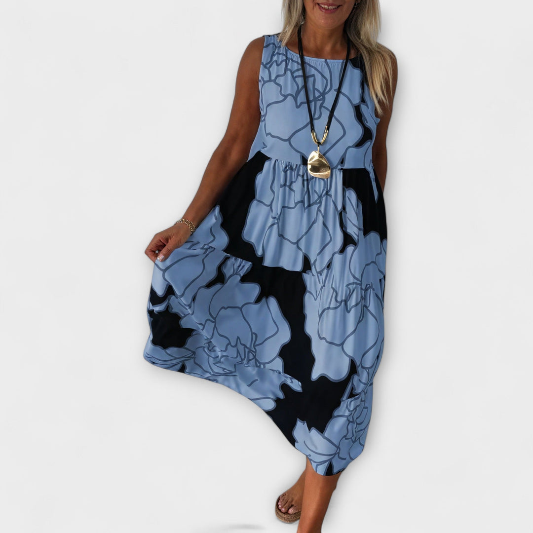 Robe midi fleurie à jupe étagée