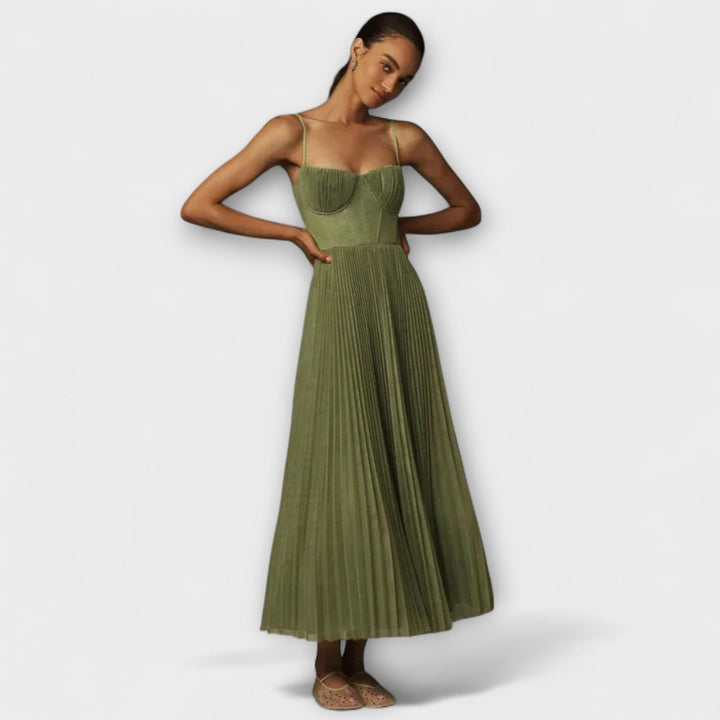 Marilyn - Robe midi en tulle à jupe plissée et design bustier