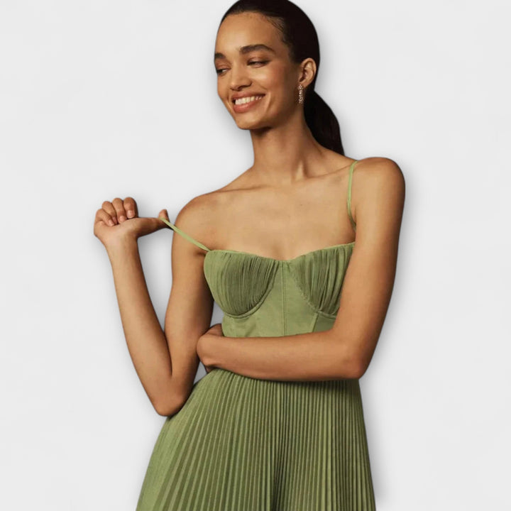 Marilyn - Robe midi en tulle à jupe plissée et design bustier