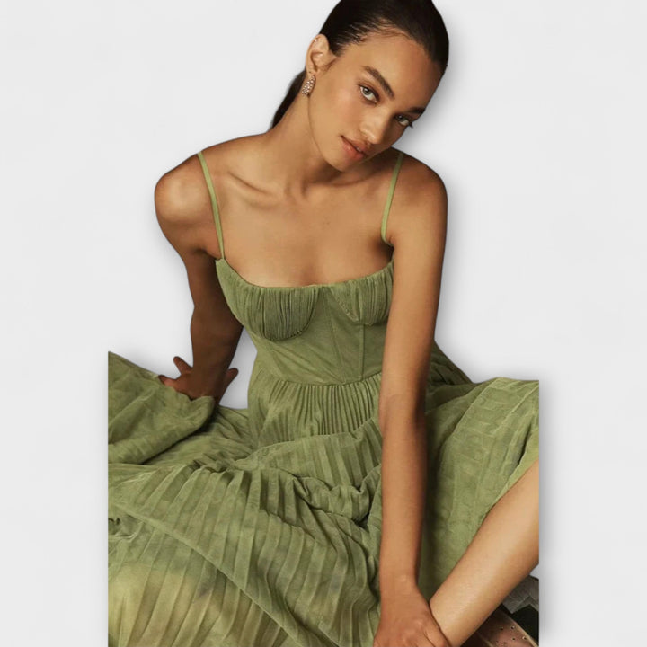 Marilyn - Robe midi en tulle à jupe plissée et design bustier