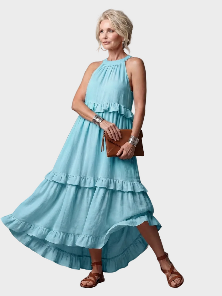Katia | Robe maxi à col licou et volants