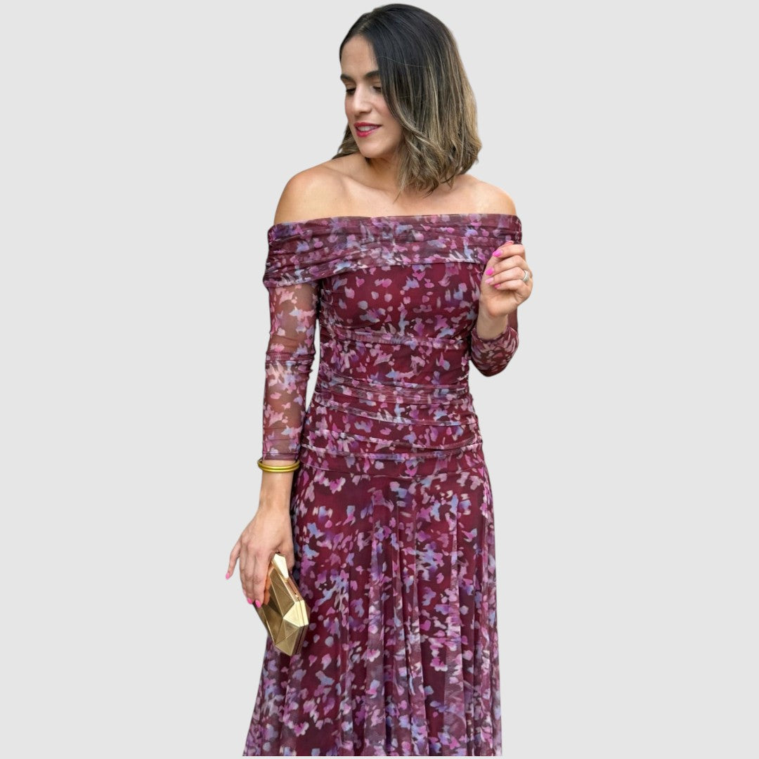 Dana | Robe de soirée épaules dénudées à motif fleuri
