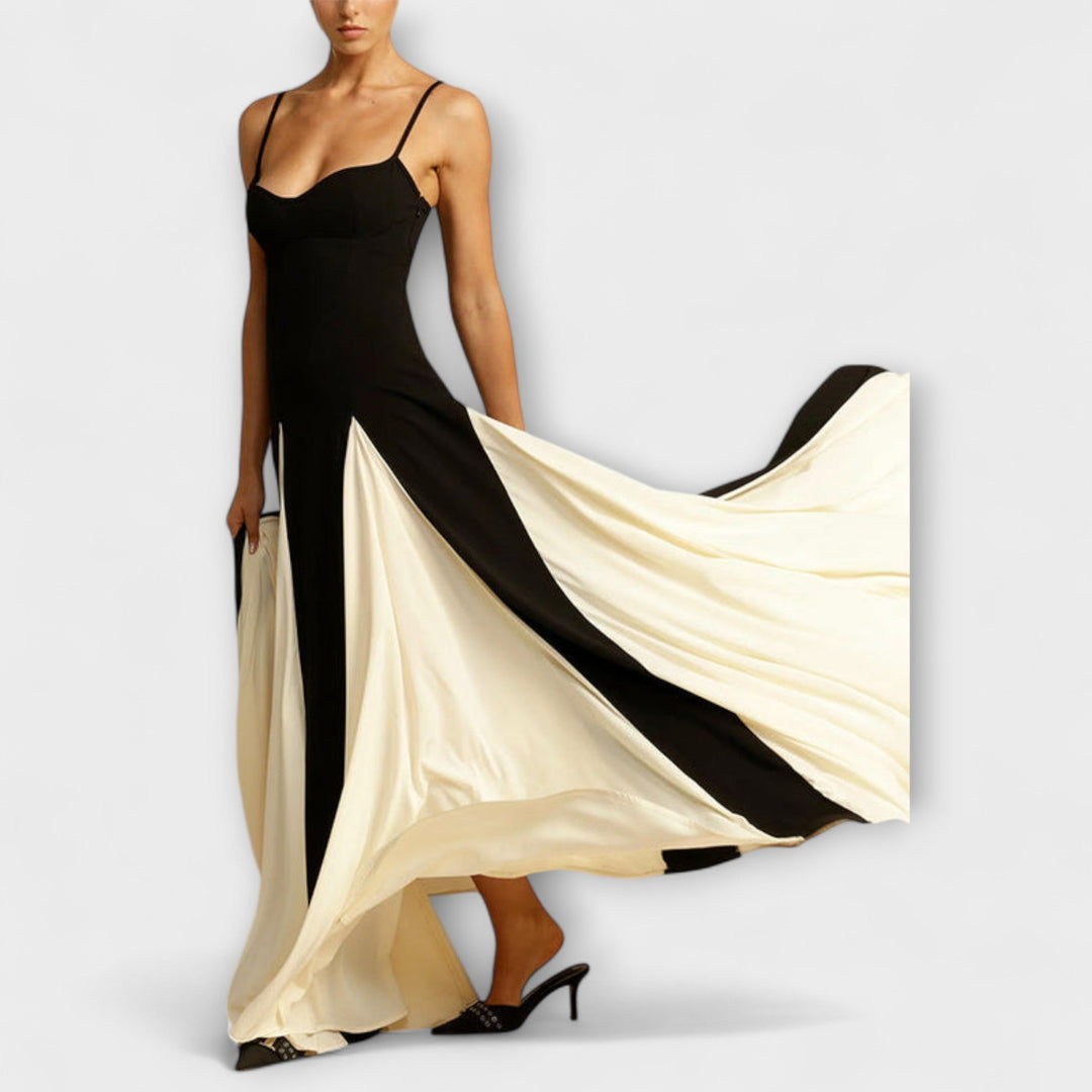 Ember - Robe longue trapèze élégante classique à empiècements en tulle