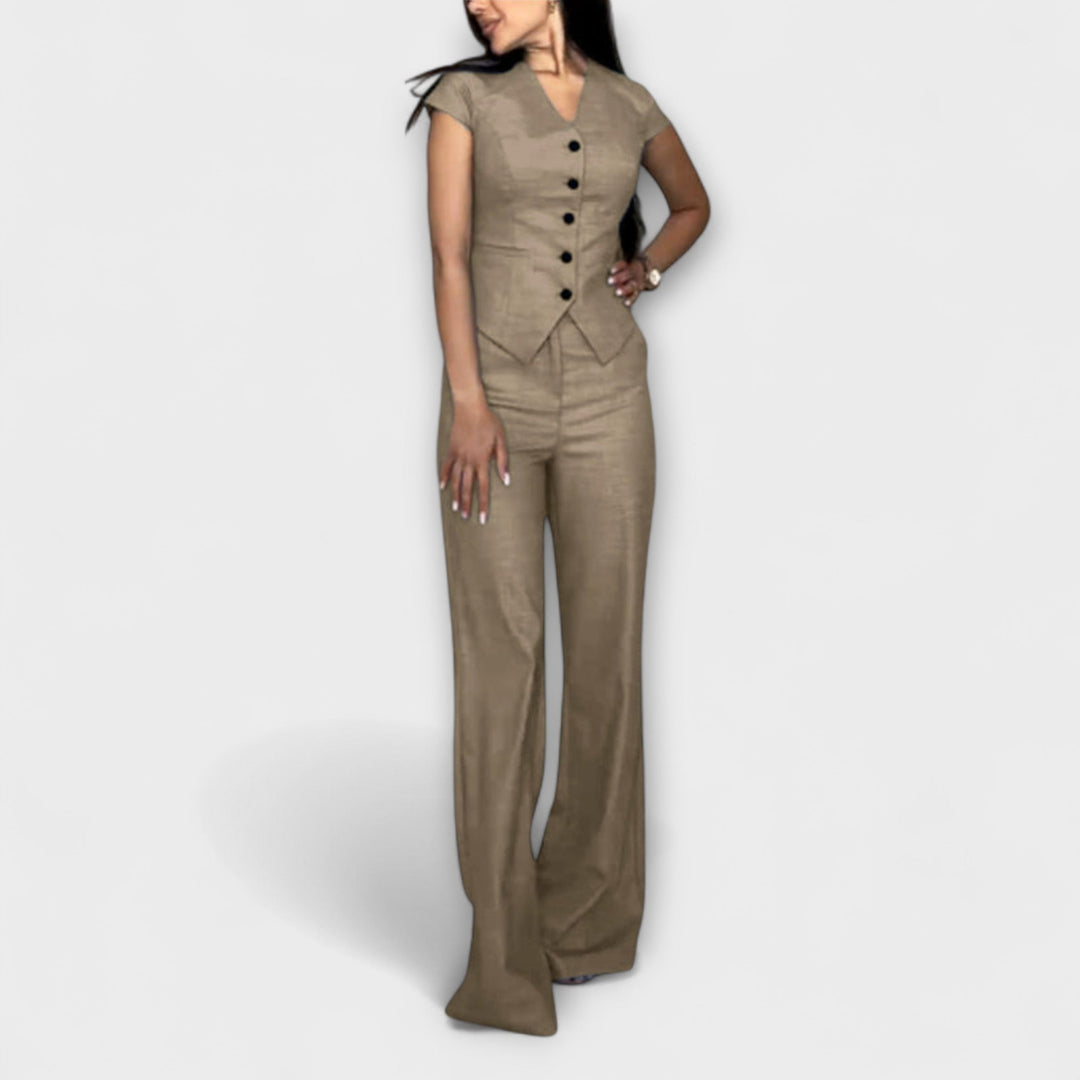 Ivy - Ensemble chic avec haut à col V et pantalon