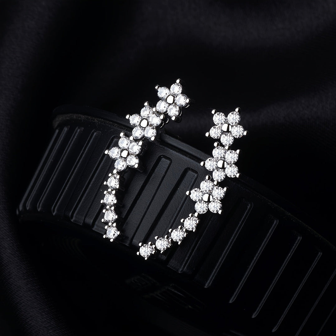 Boucles d'oreilles luxueuses à strass floraux