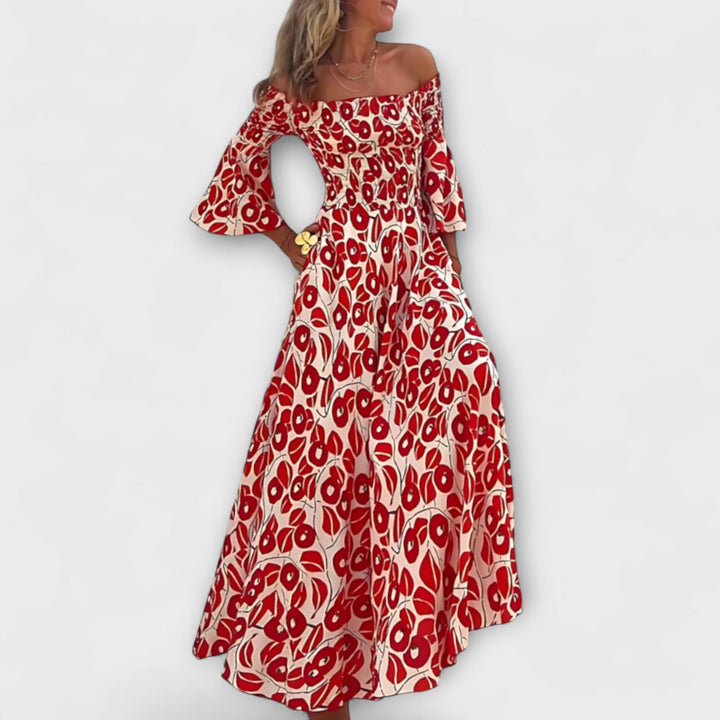Bella - Robe épaules dénudées aux fleurs marines