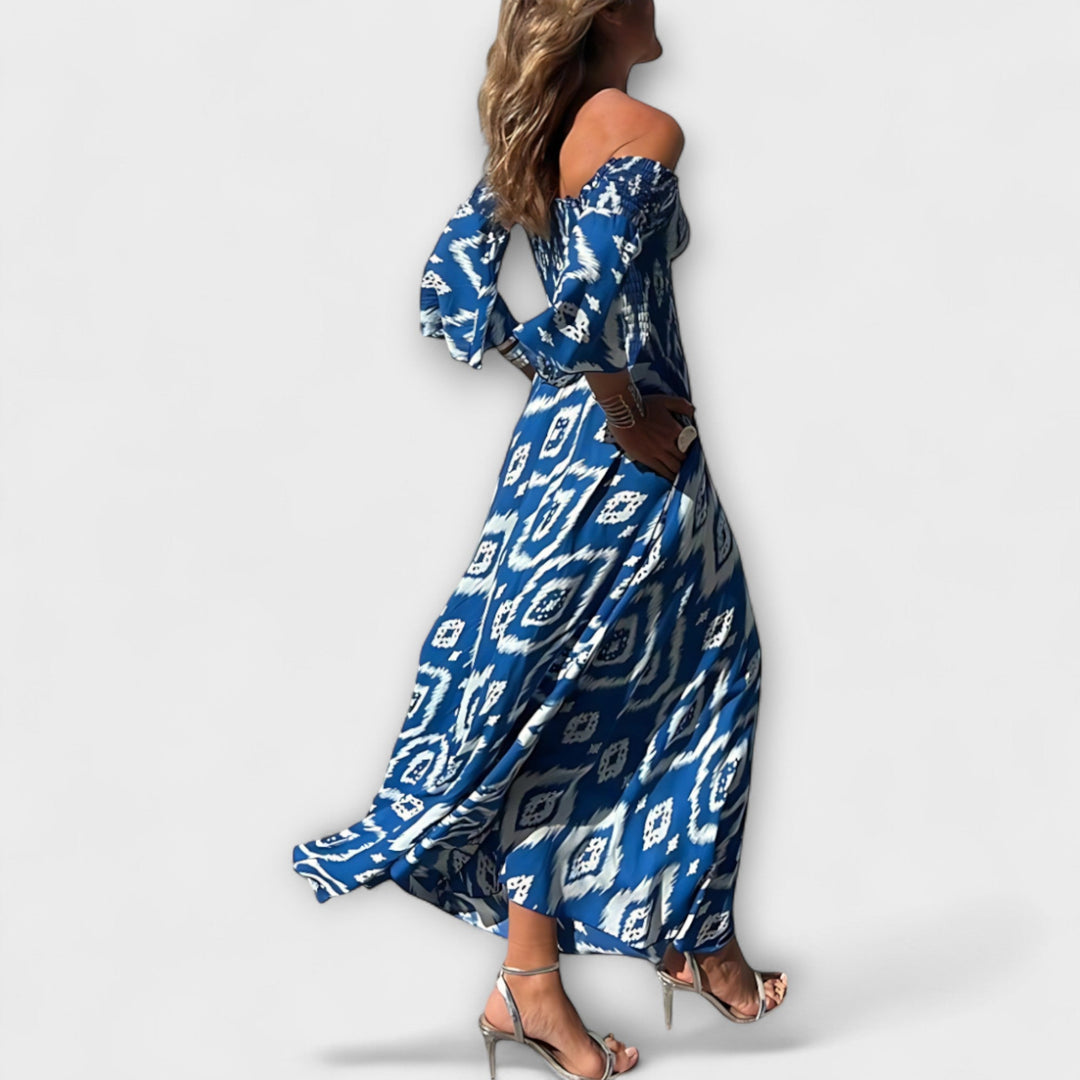 Bella - Robe épaules dénudées aux fleurs marines