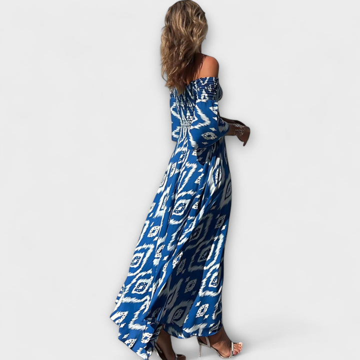 Bella - Robe épaules dénudées aux fleurs marines