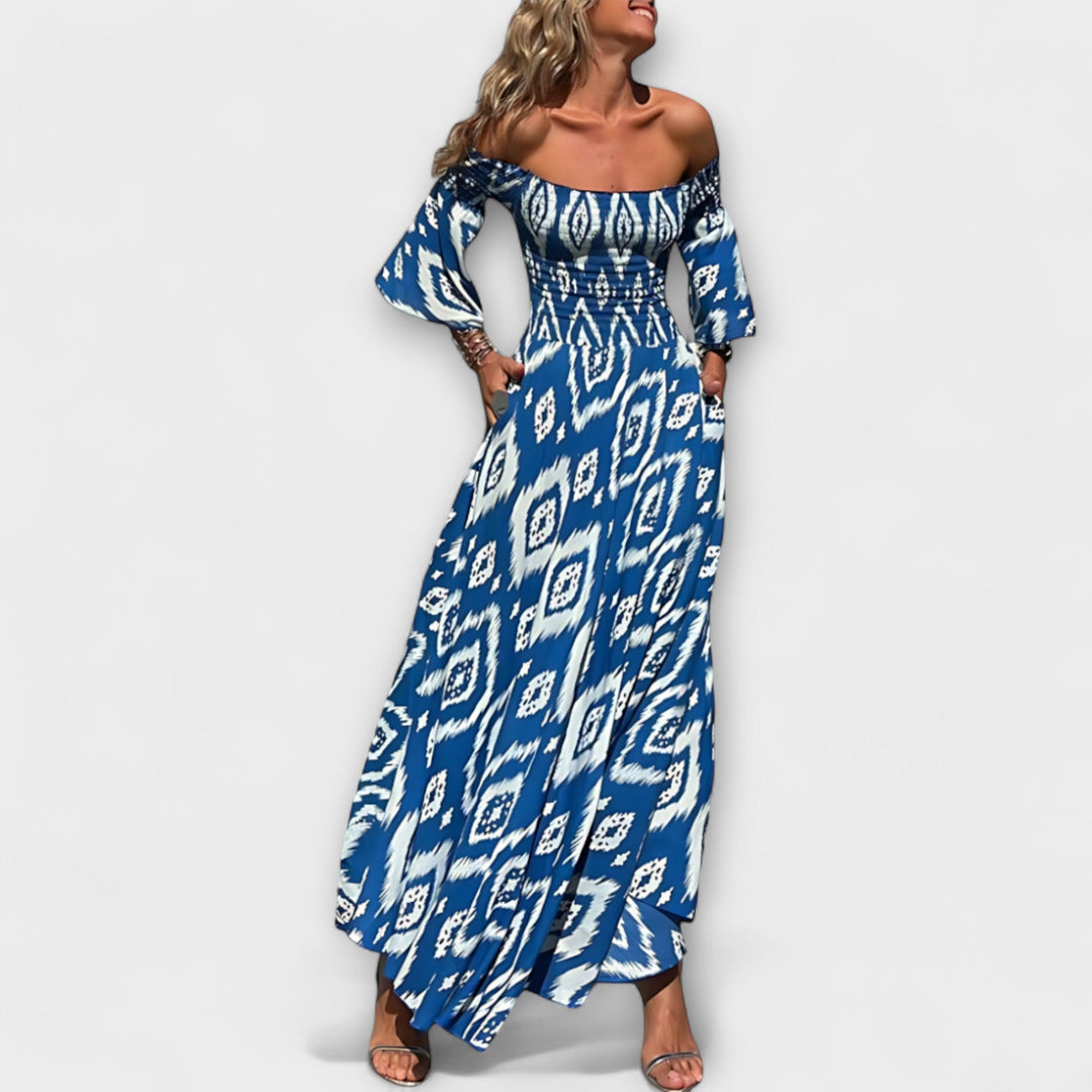 Bella - Robe épaules dénudées aux fleurs marines