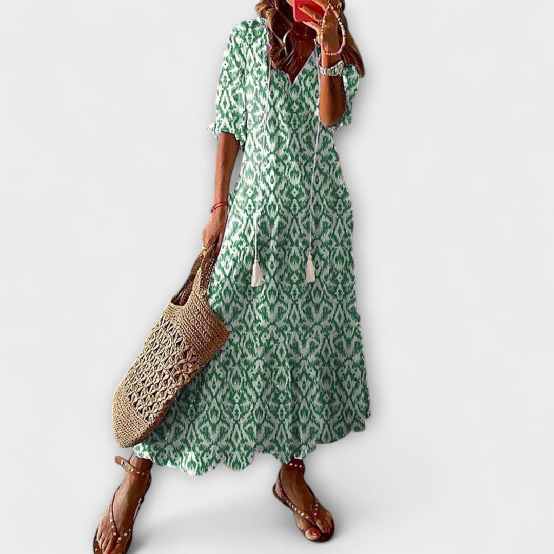 Anna – Damen Bohemian Sommerkleid mit Fliessender Silhouette