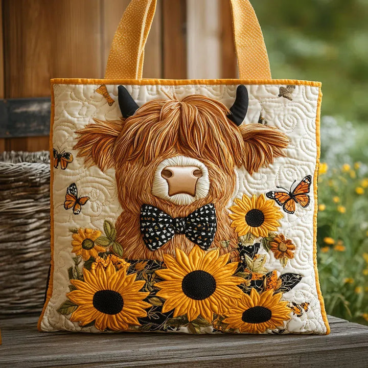 SAC MATELASSÉ | HIGHLAND COW WITH SUNFLOWERS