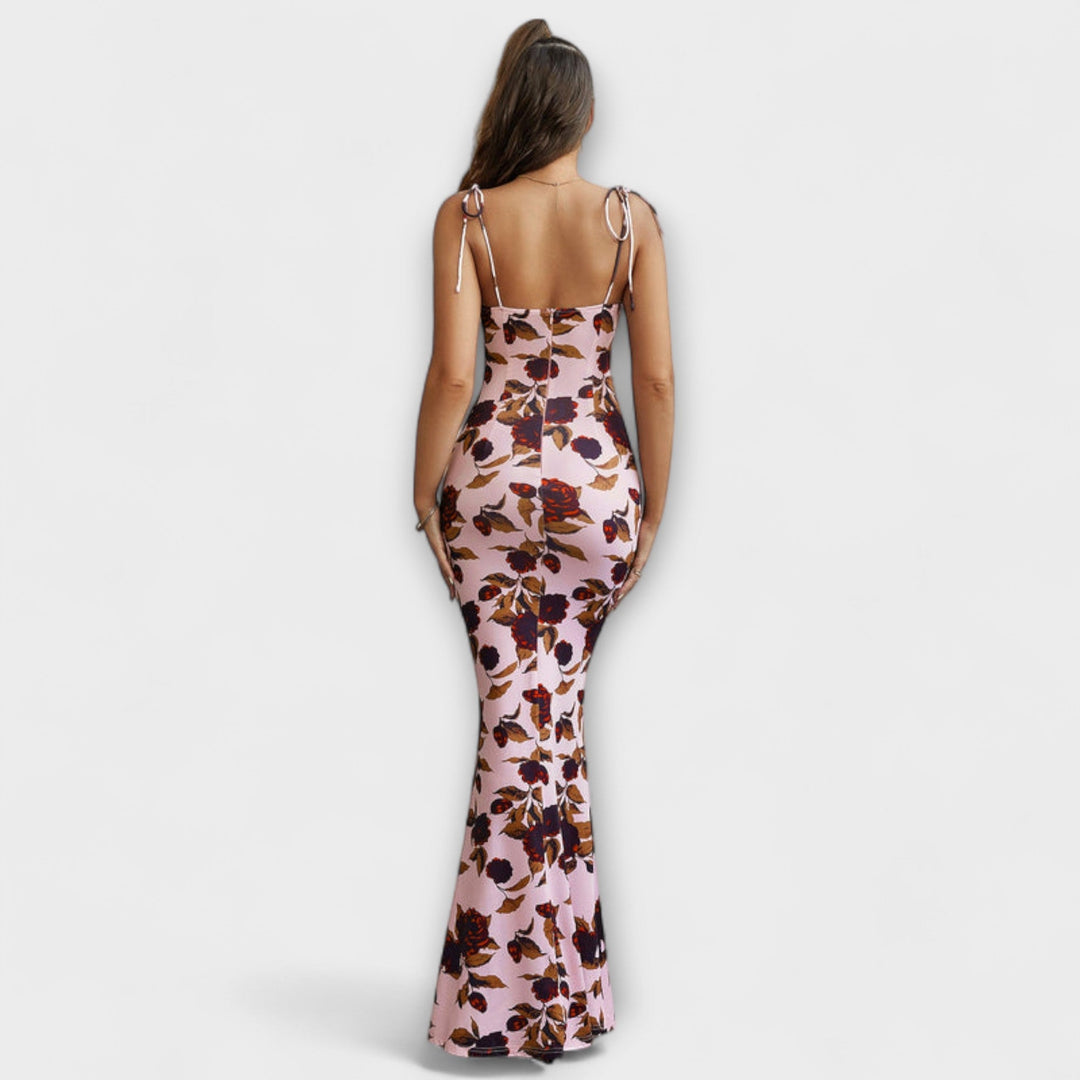 Thalia - Robe de bal à imprimé floral avec bretelles nouées aux épaules