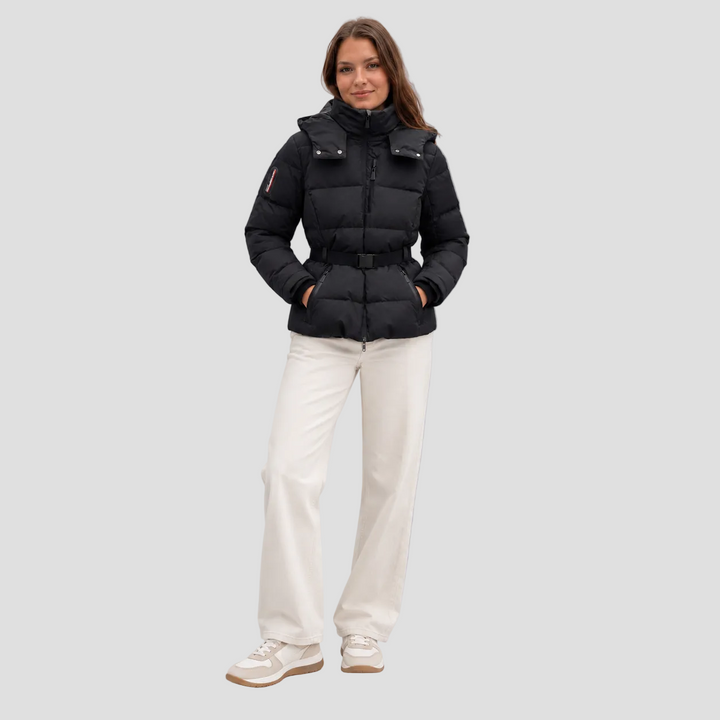 ELÉANNE | MANTEAU DOUDOUNE NOIR CEINTURÉ