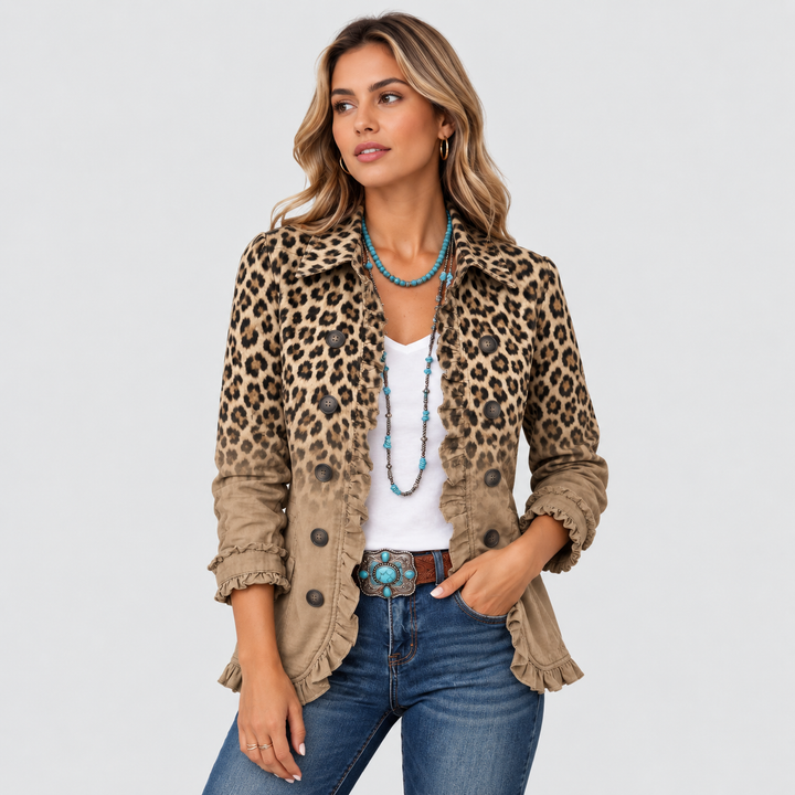 TAWNY | VESTE LÉOPARD DÉGRADÉ VINTAGE À VOLANTS