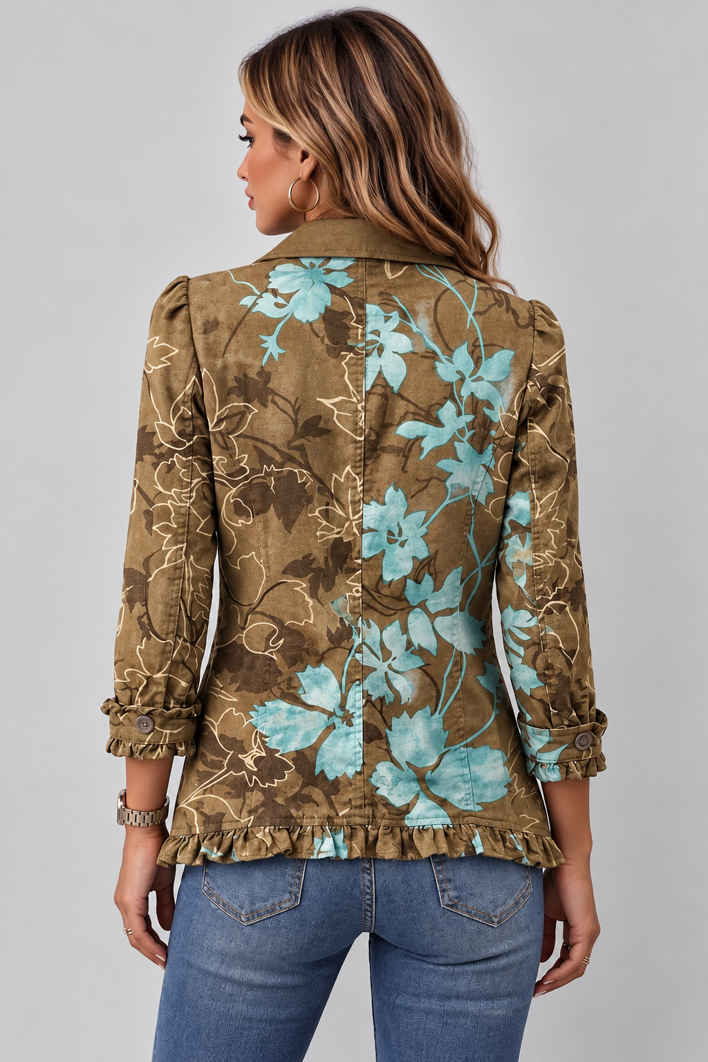 SUNDARA | VESTE BOHO FLORALE VINTAGE DÉGRADÉE À VOLANTS