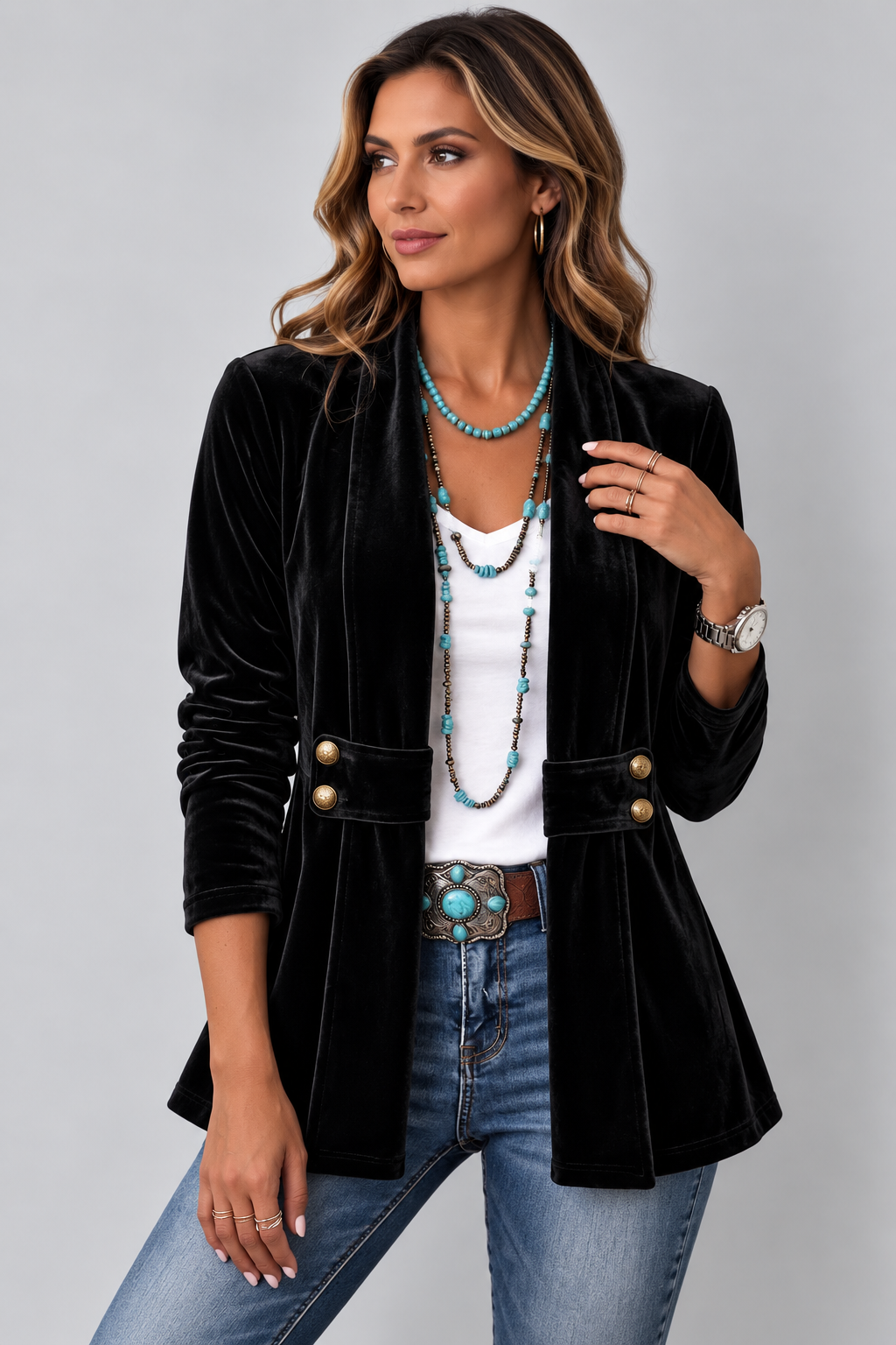 HOLLIWELL | VESTE VINTAGE OUVERTE À REVERS ET BOUTONS