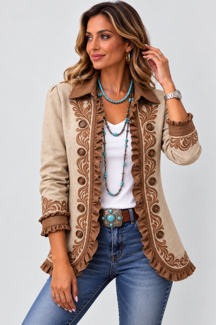 DAWNCROFT | VESTE BOHÈME FLORALE VINTAGE À VOLANTS