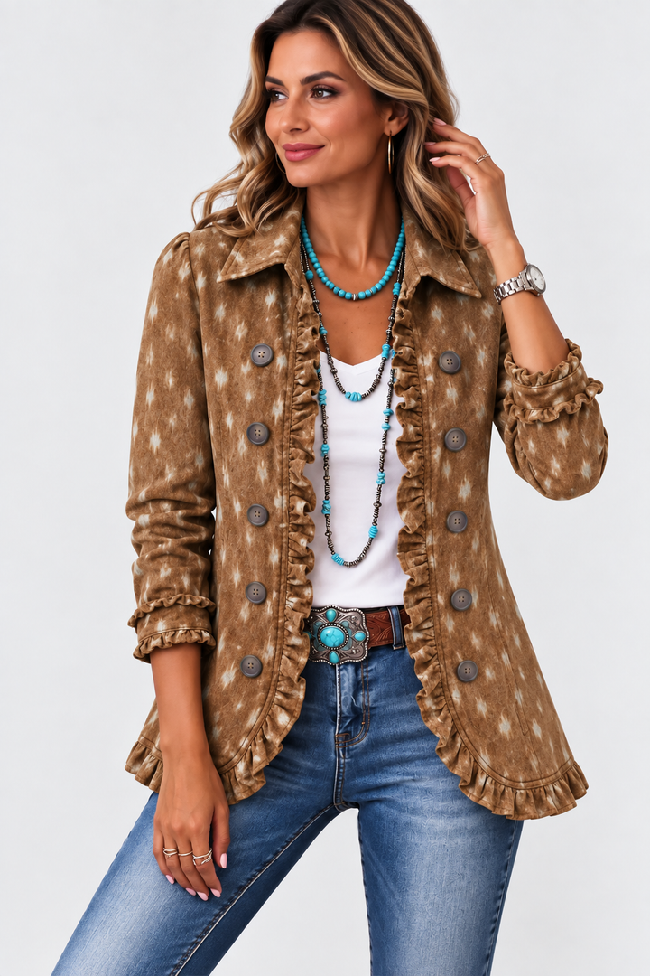 NOLINDA | VESTE BOHÈME IMPRIMÉ ANIMAL À VOLANTS