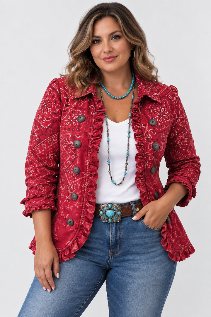 CRISELLE | VESTE BOHÈME PAISLEY OMBRÉ À VOLANTS