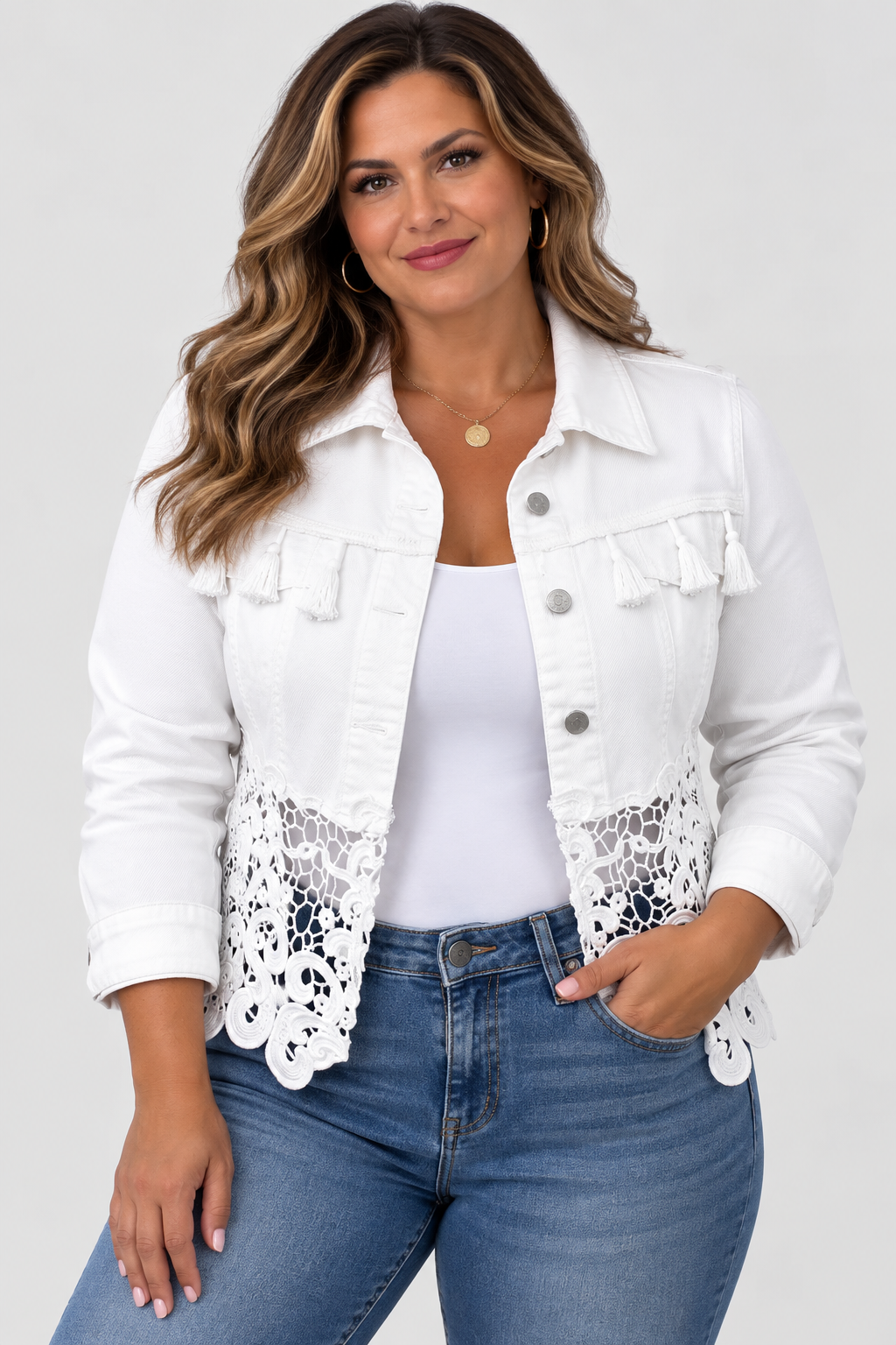 KAMBRIA | VESTE À FRANGES ET DENTELLE