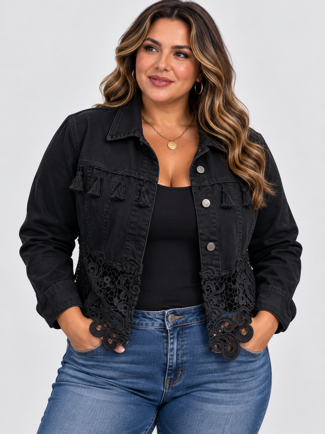 KAMBRIA | VESTE À FRANGES ET DENTELLE