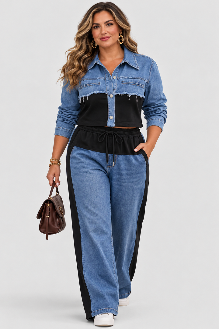 HOLBROOK | ENSEMBLE VESTE COURTE À APLATS DE COULEUR ET PANTALON AMPLE