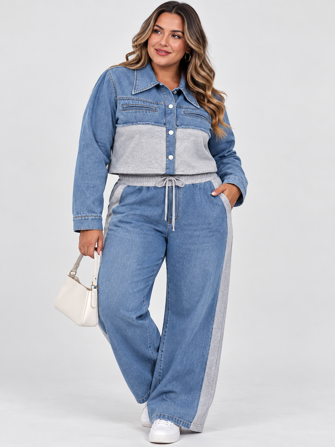 HOLBROOK | ENSEMBLE VESTE COURTE À APLATS DE COULEUR ET PANTALON AMPLE