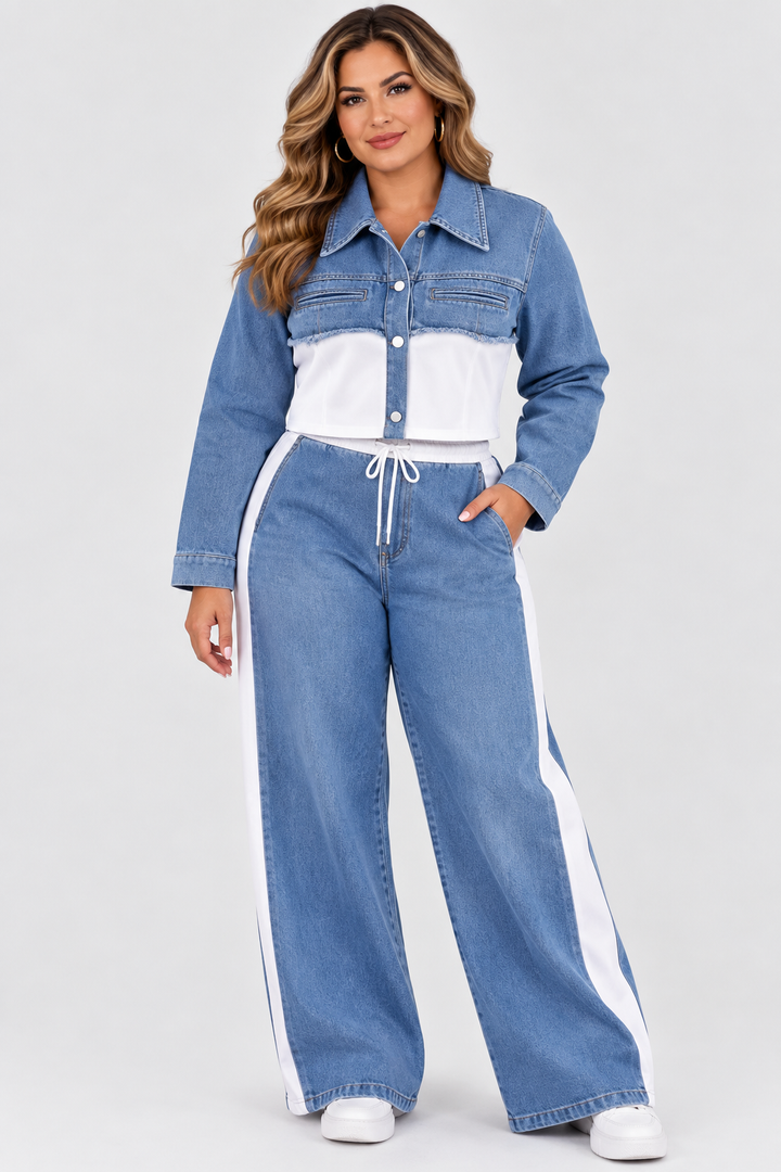 HOLBROOK | ENSEMBLE VESTE COURTE À APLATS DE COULEUR ET PANTALON AMPLE