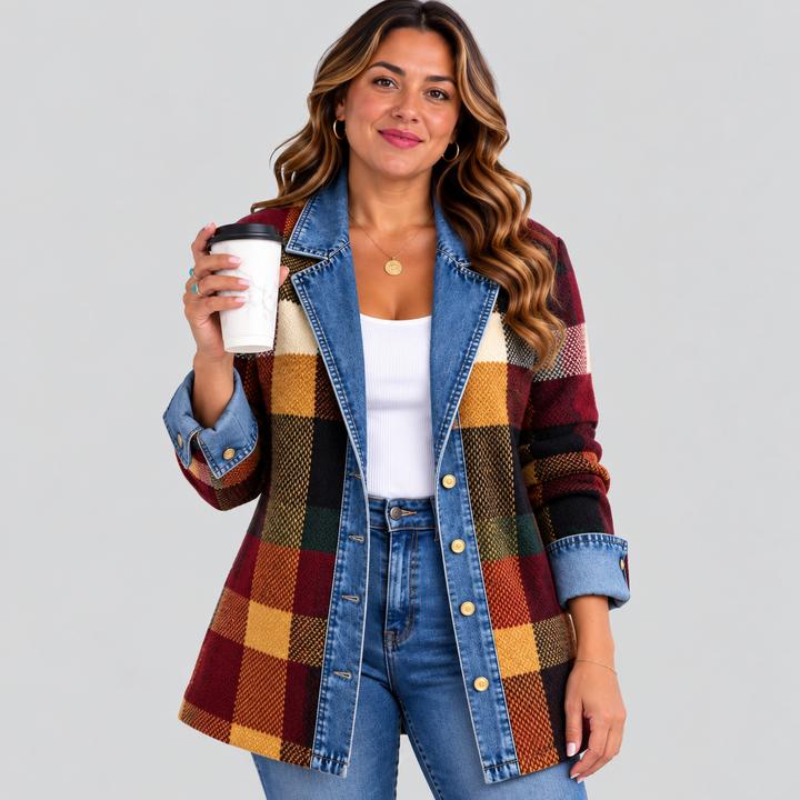 LILLIAN | VESTE EN JEAN COLOR BLOCK TARTAN