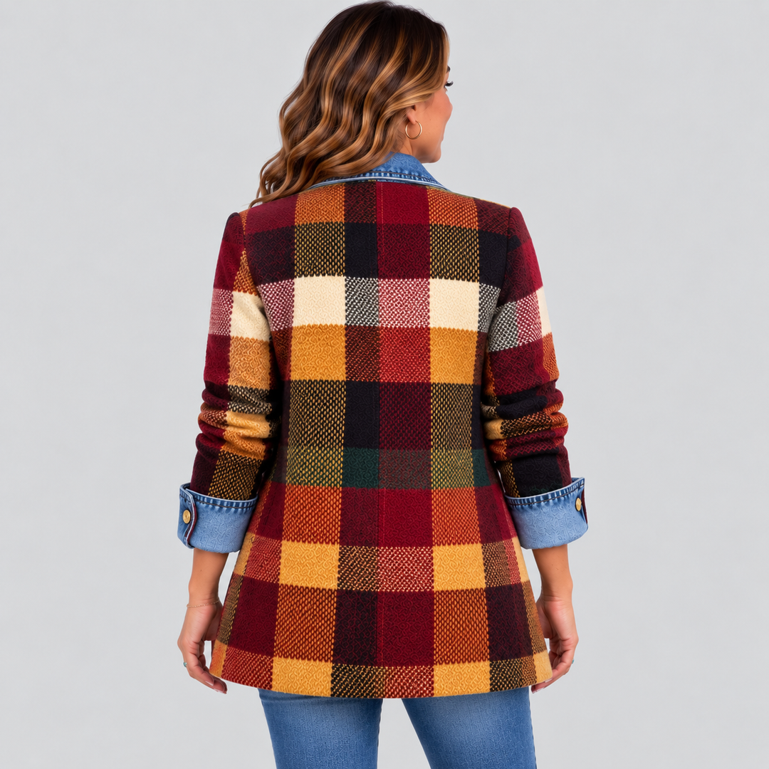 LILLIAN | VESTE EN JEAN COLOR BLOCK TARTAN
