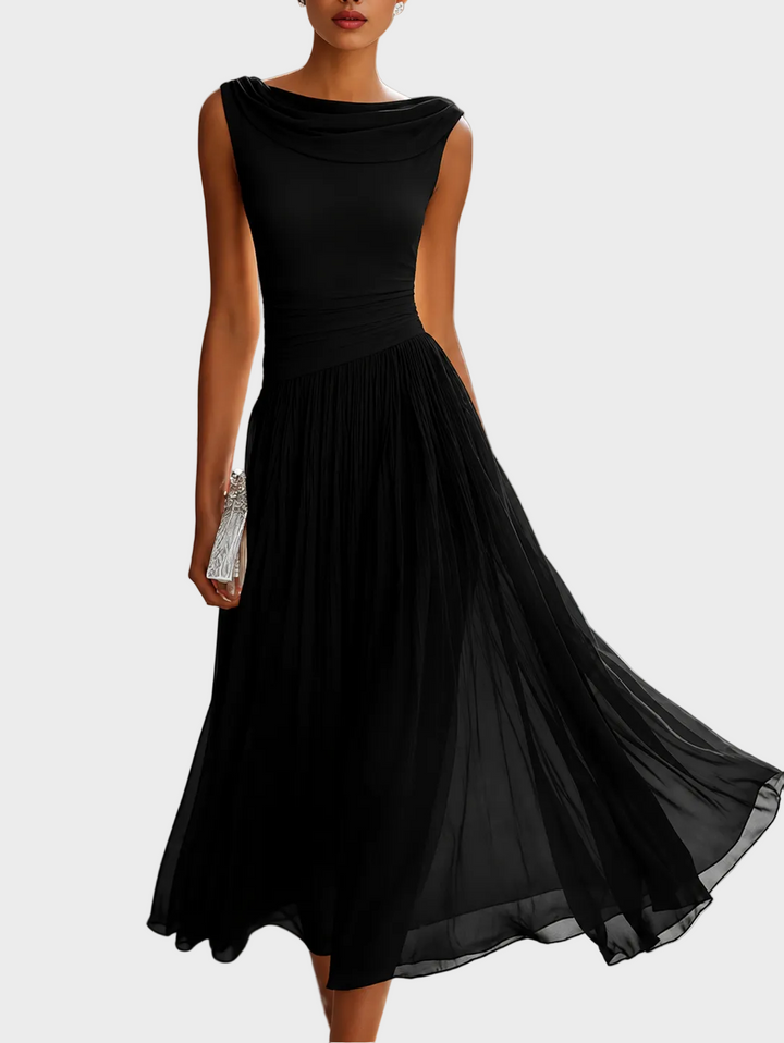 Natalia | Robe midi à encolure drapée