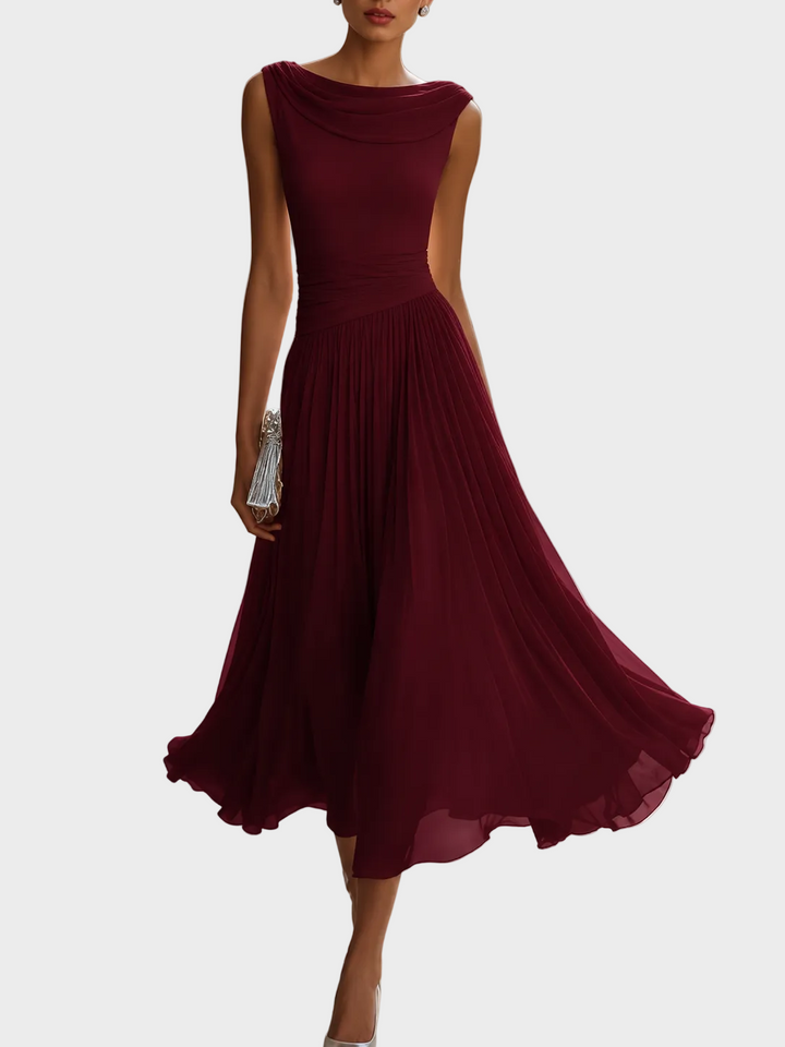 Natalia | Robe midi à encolure drapée