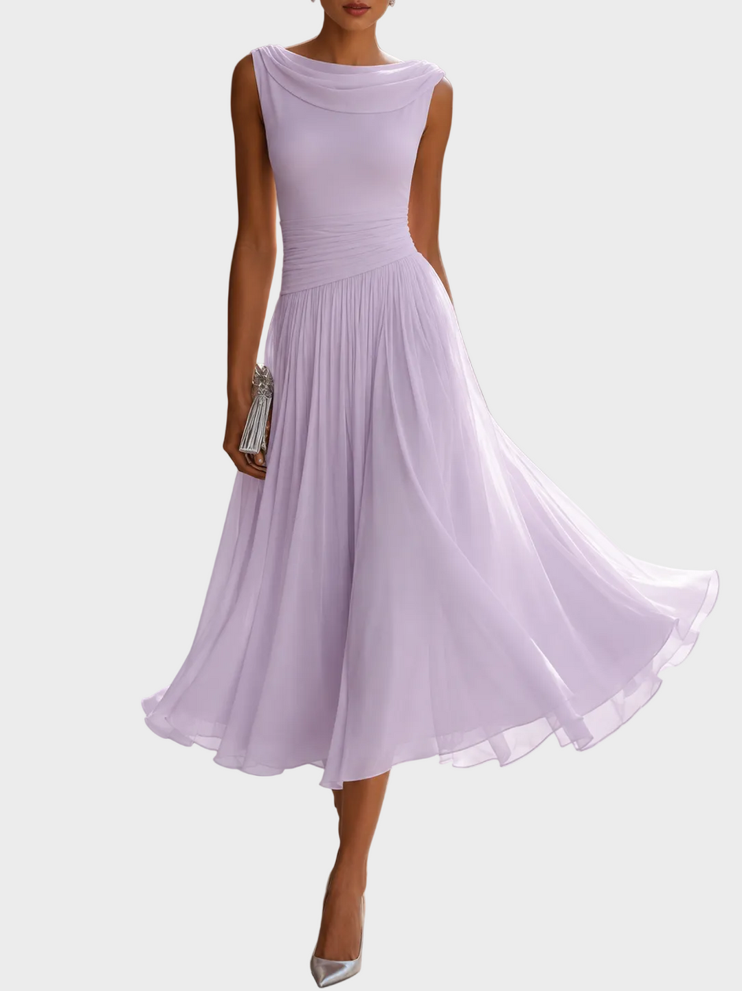 Natalia | Robe midi à encolure drapée
