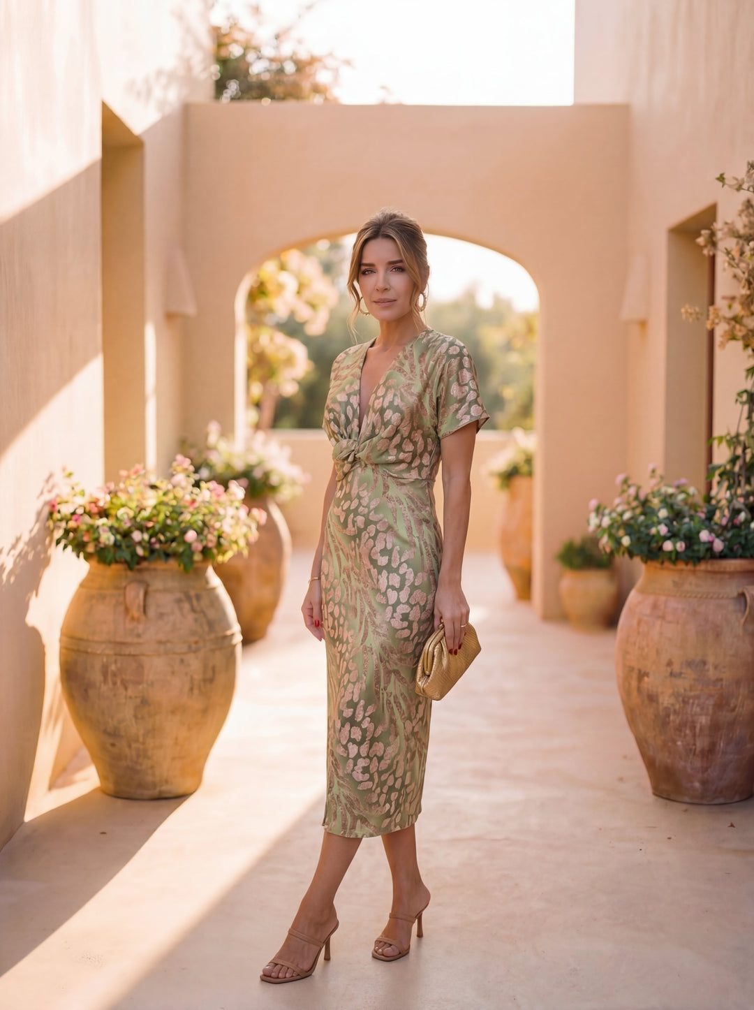 Giulia | Robe midi cuivrée à ceinture nouée à la taille