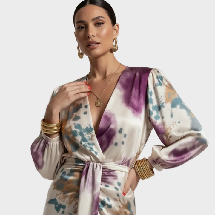 Selene | Ensemble midi à imprimé floral et manches bouffantes