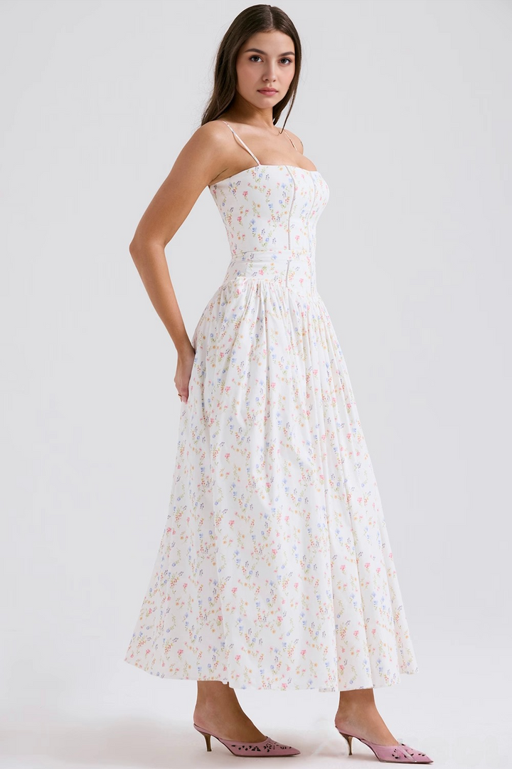Alexandra | Robe maxi à motif fleuri et fines bretelles