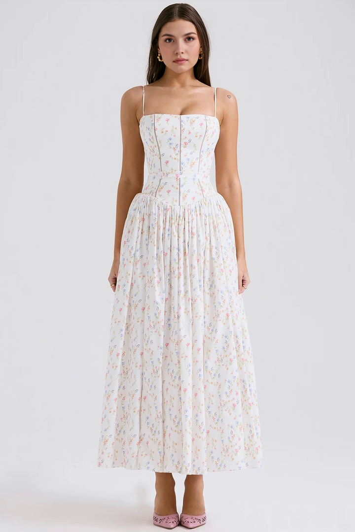 Alexandra | Robe maxi à motif fleuri et fines bretelles