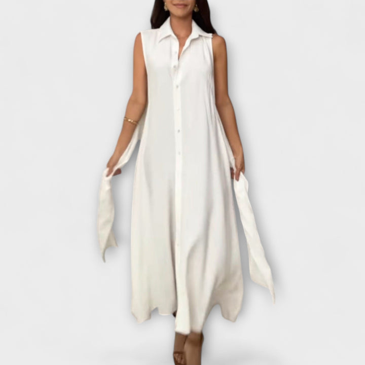 Mira - Robe midi marquante à simple boutonnage et détail à nouer