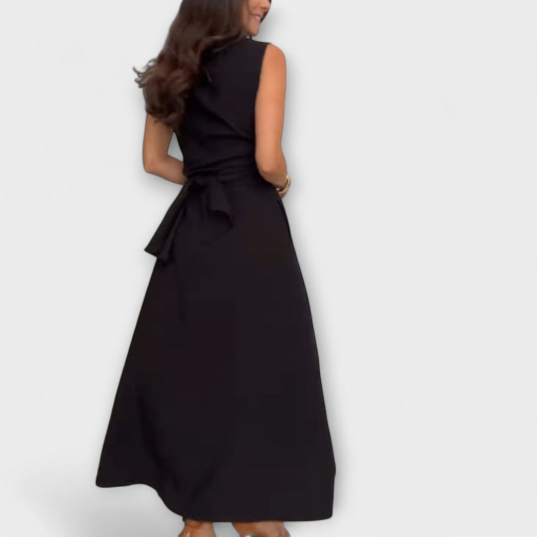 Mira - Robe midi marquante à simple boutonnage et détail à nouer