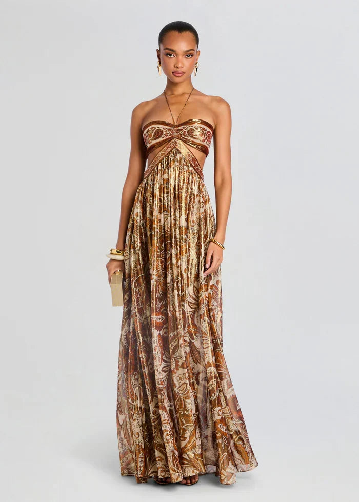 Viktorie | Robe maxi à motif cachemire et corset