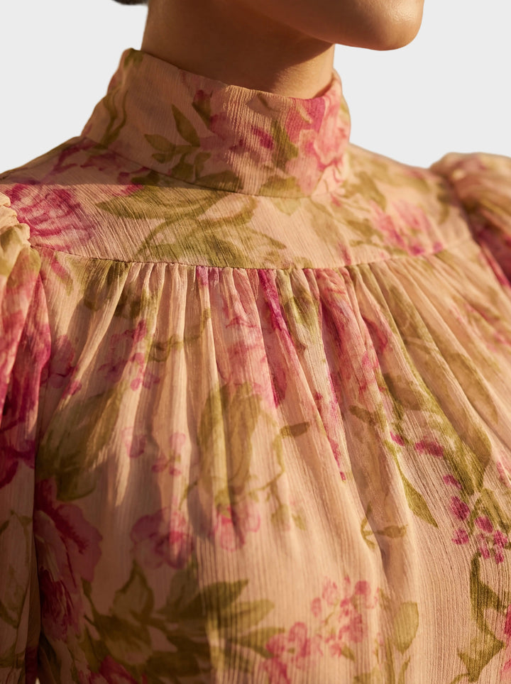Rosario | Robe en mousseline à imprimé fleurs aquarelle
