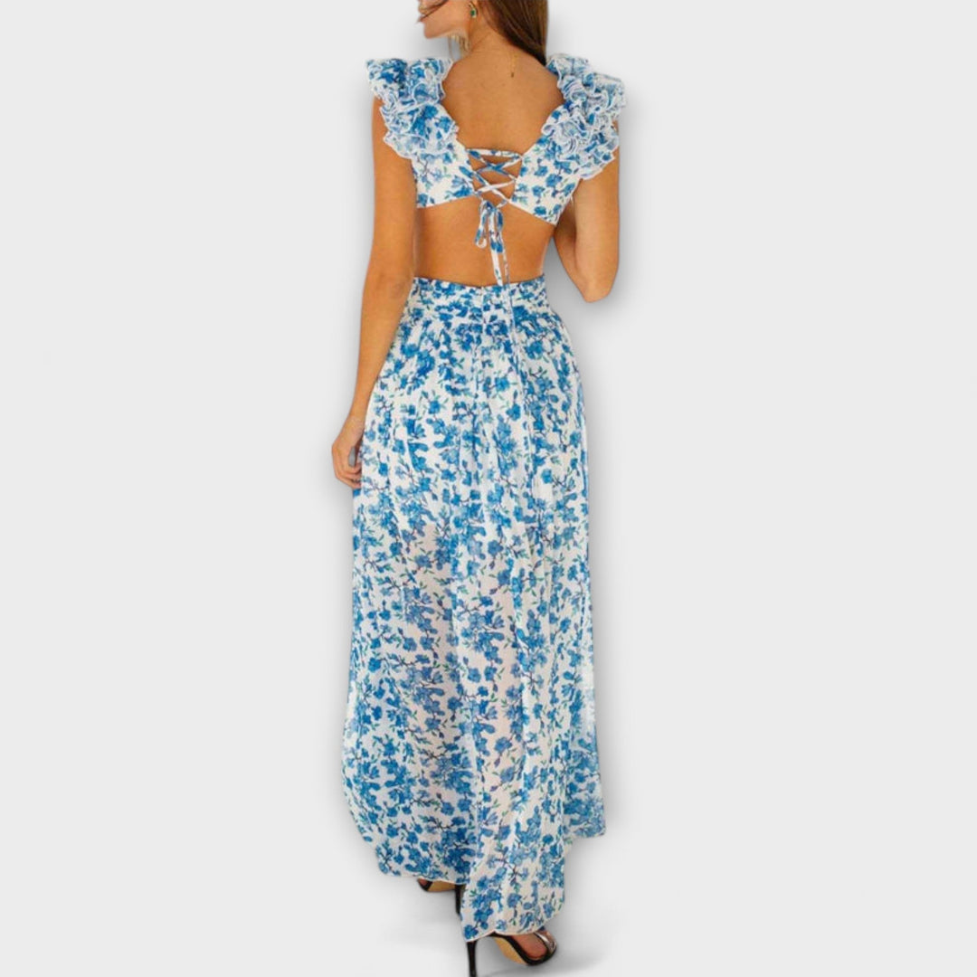 Elin | Robe maxi à ourlets volantés et découpes