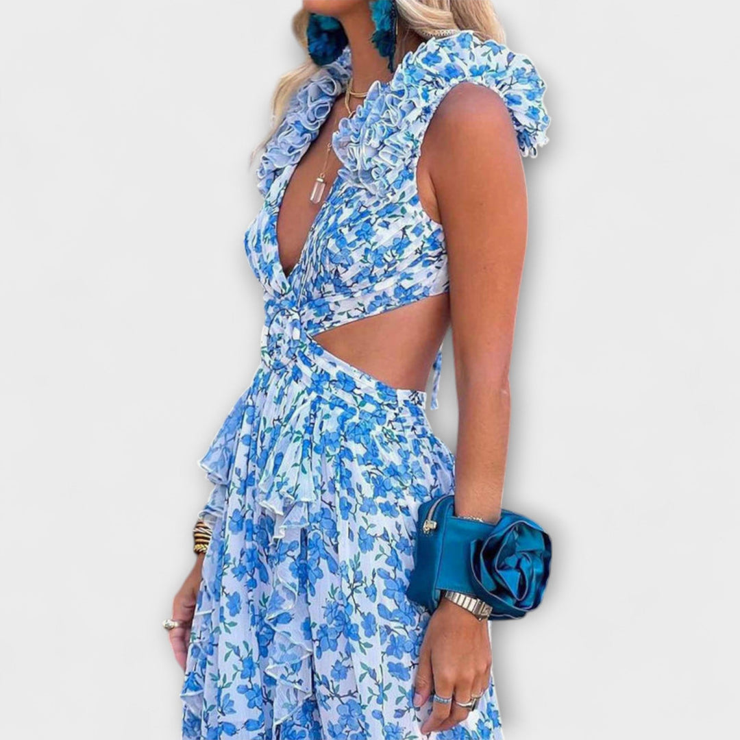 Elin | Robe maxi à ourlets volantés et découpes